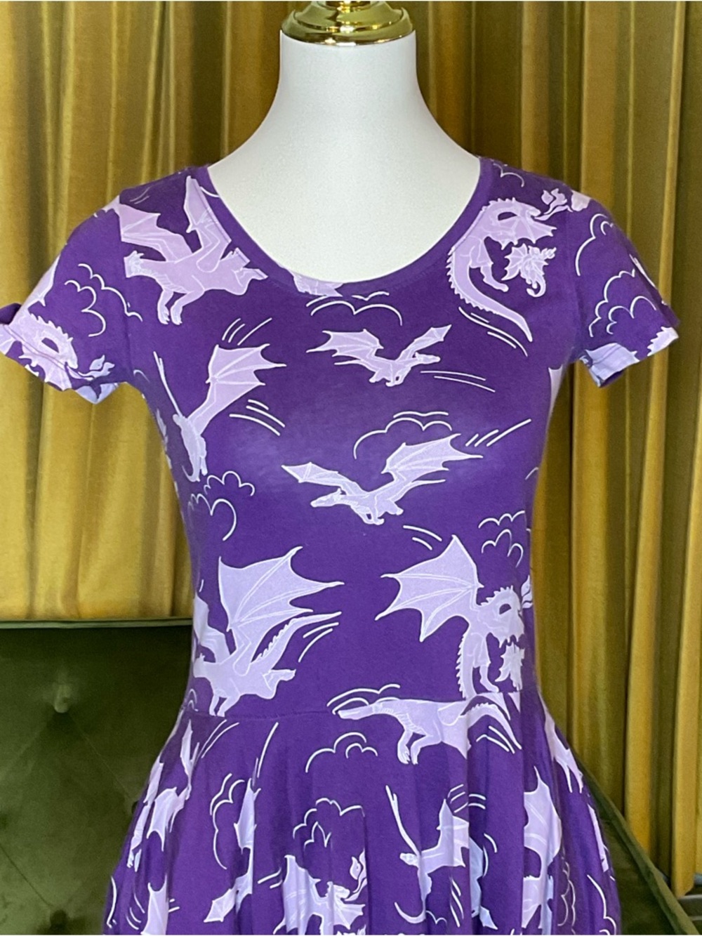 Adult "Purple Reign" Dragons Short Sleeve Super Twirler Dress with Pockets 0/2